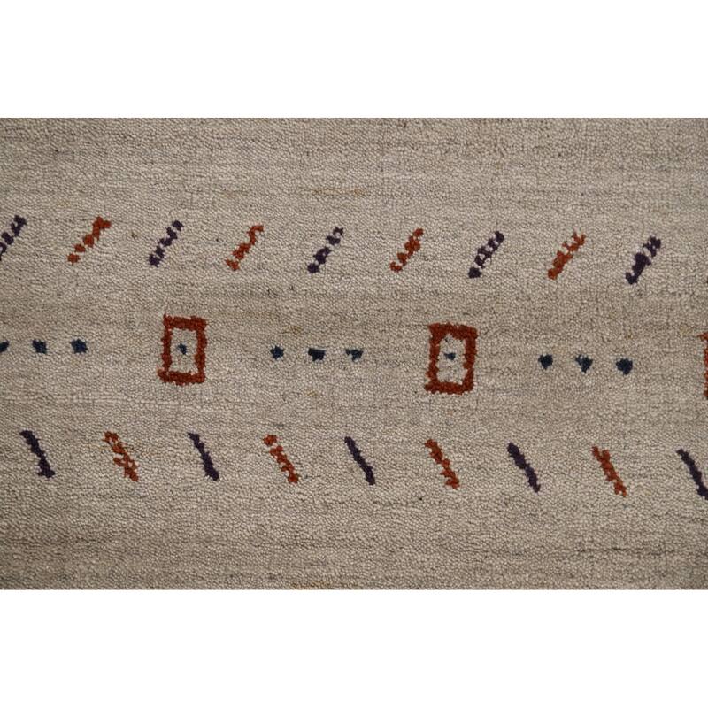 Modern Gabbeh Oriental Area Rug Handmade Beige Wool Carpet - 5'9" x 7'9"