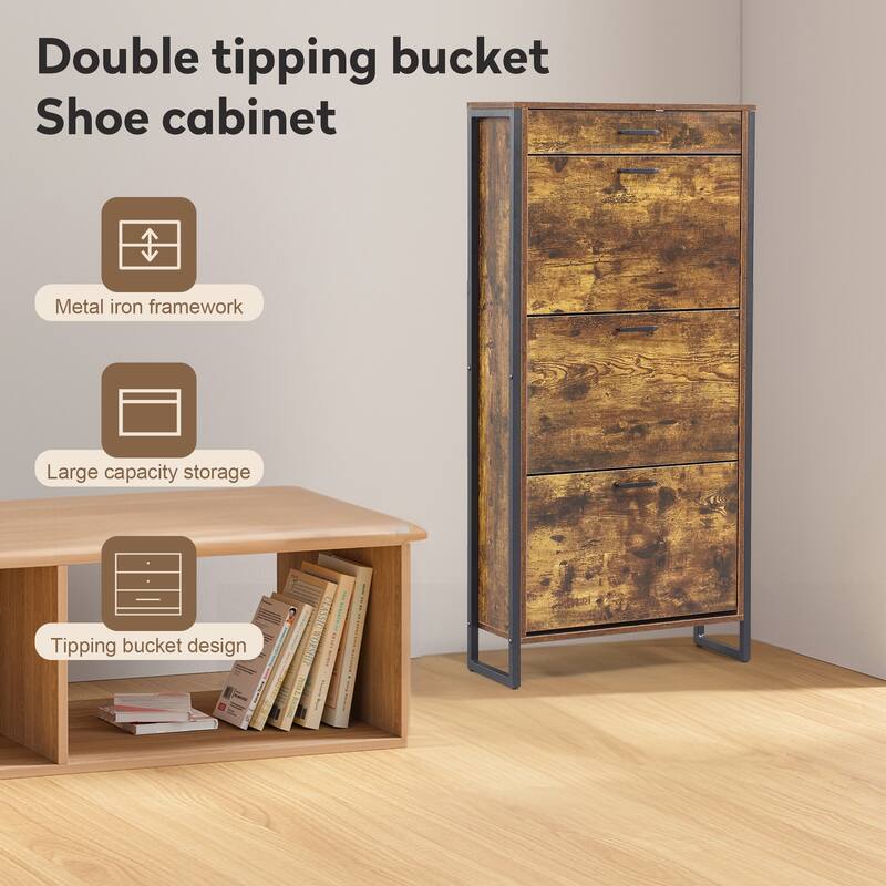 Shoe Cabinet with 3 Flip Drawers, Slim Freestanding Hidden Shoe Organizer