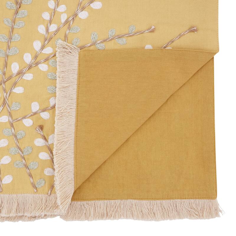 Embroidered Botanical Table Runner - Lined Decorative Table Runner with Fringe for Dining & Console Tables, 16"x72"
