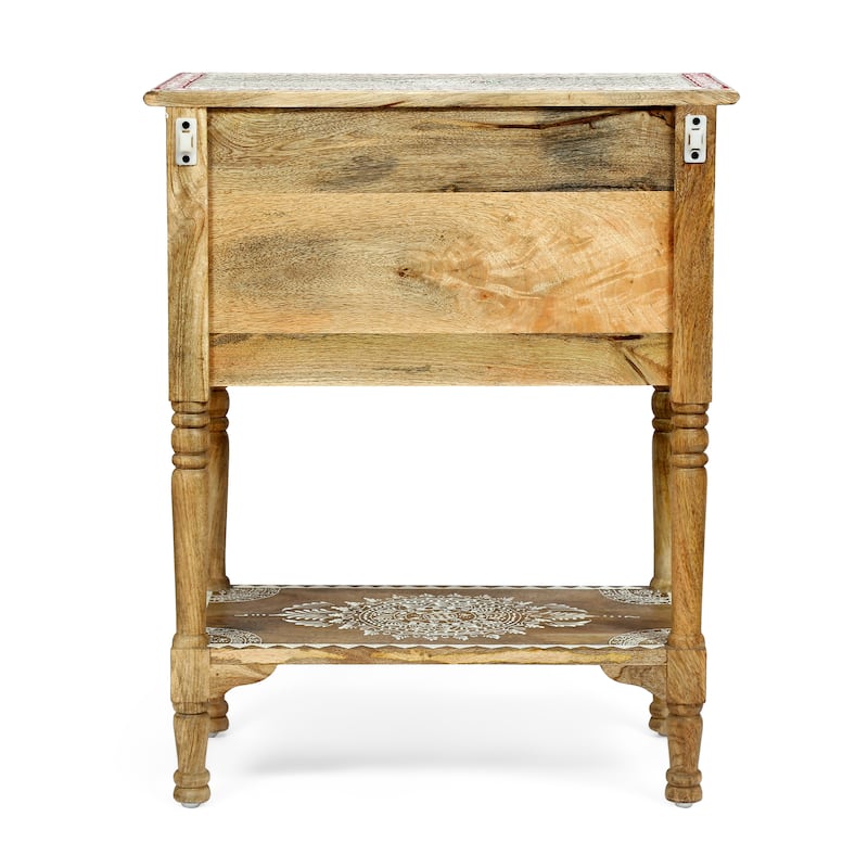 Handcrafted Farmhouse Mango Wooden 2 Drawer End Table Oriental Design - Unique, Durable & Stylish