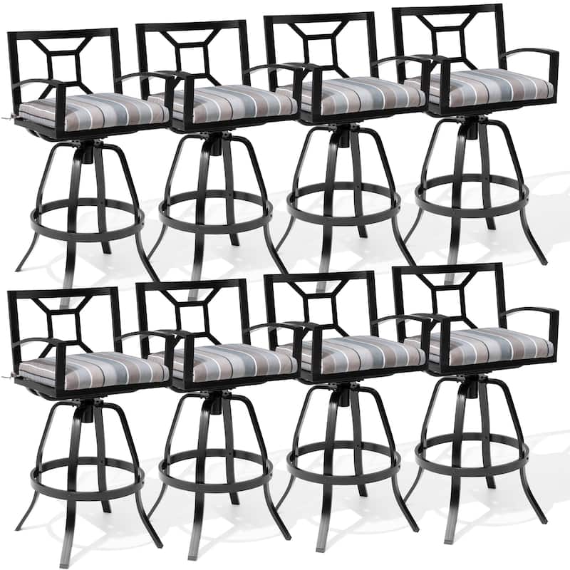 Outdoor Premium All-Aluminum Bar Height Bar Stools with Sunbrella Cushions