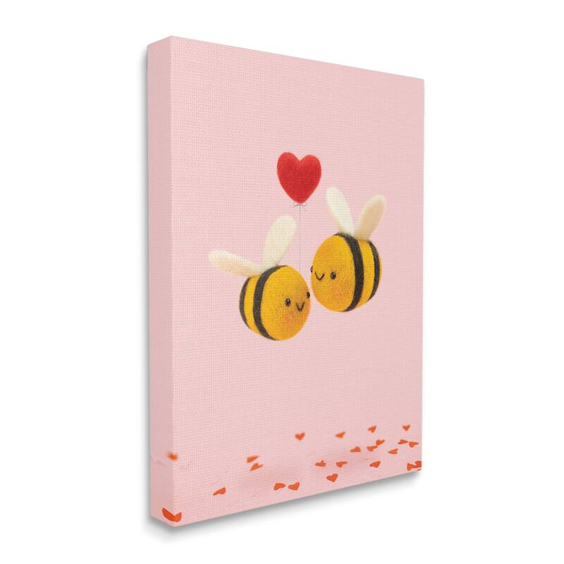 Stupell Industries Romantic Bumblebees Pink Hearts Canvas Wall Art by