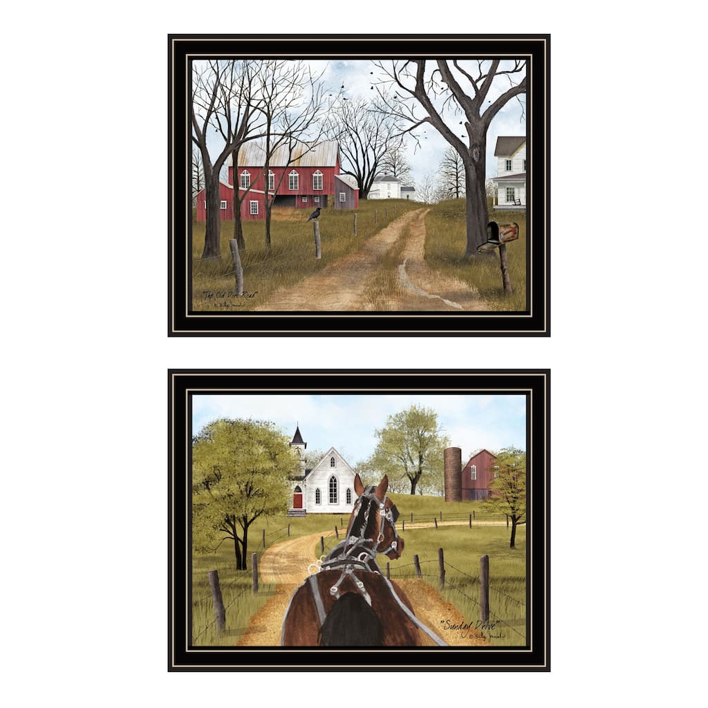 2-Piece Framed Wall Art Set - Sunday Drive & The Old Dirt Road, Black Frame