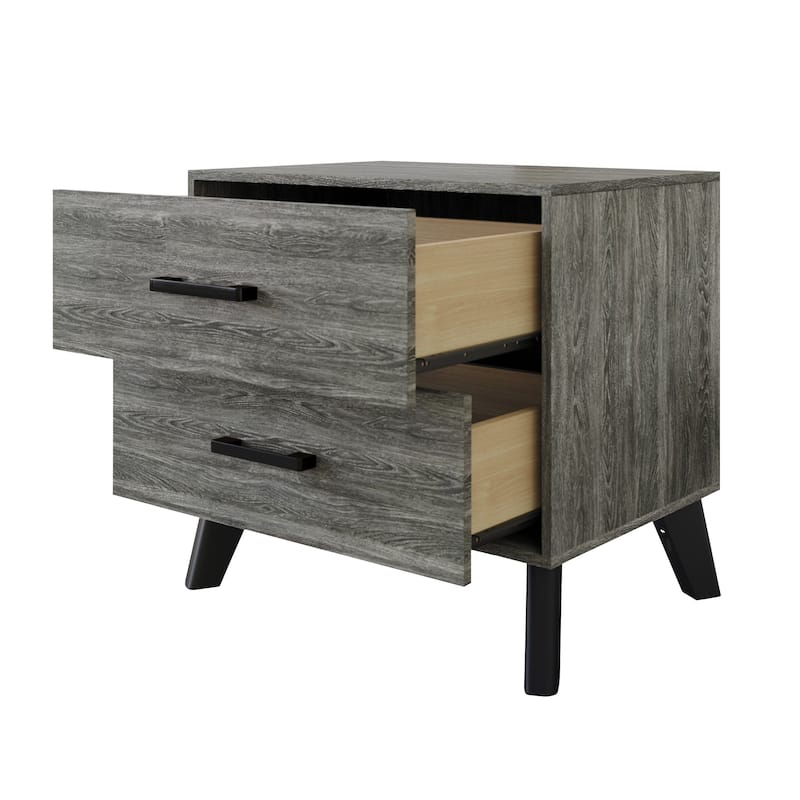 CraftPorch Corduroy 4-pieces Mid-Century Modern Grey Bed with Dark Grey Furniture Bedroom Set