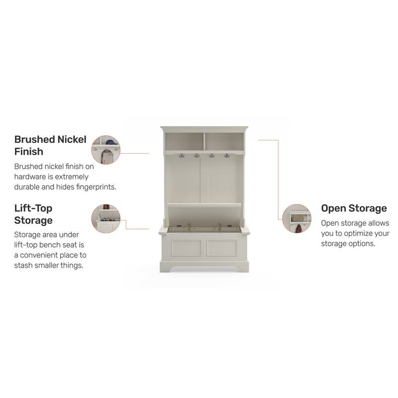 Homestyles Naples Off-White Wood Hall Tree - 40" x 19" x 64"