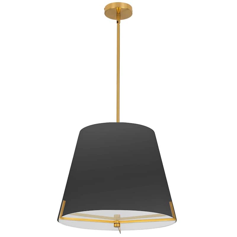 Pendant Light - Aged Brass & Black Shade - Ceiling Fixture - 19.25