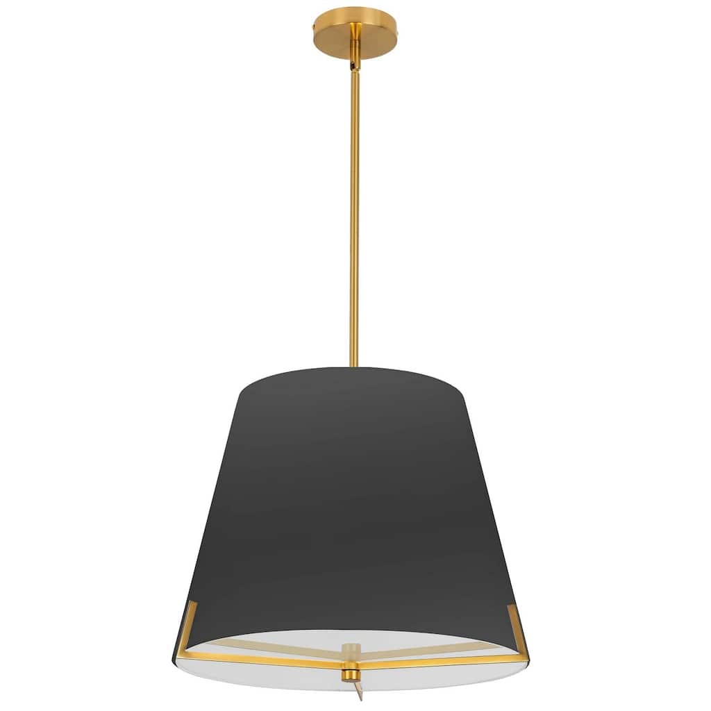 Pendant Light - Aged Brass & Black Shade - Ceiling Fixture - 19.25