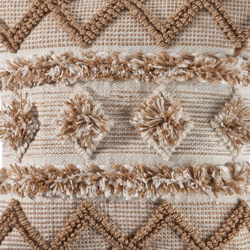 Handwoven Embroidered Diamond Outdoor Square Throw Pillow Cover - 20" - Beige and Cream