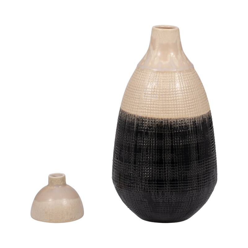 Sagebrook Home Alondra Unique Stoneware Vase with Lid, White, Novelty, Two-tone, Enrich Your Home Decor