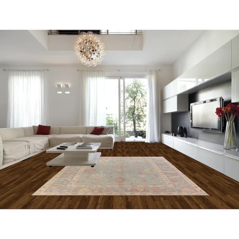 Hand Knotted Oriental 100% Wool Carpet Transitional All-Over Navy Blue & Blues Oushak Area Rug - 12' 2'' X 9' 4''