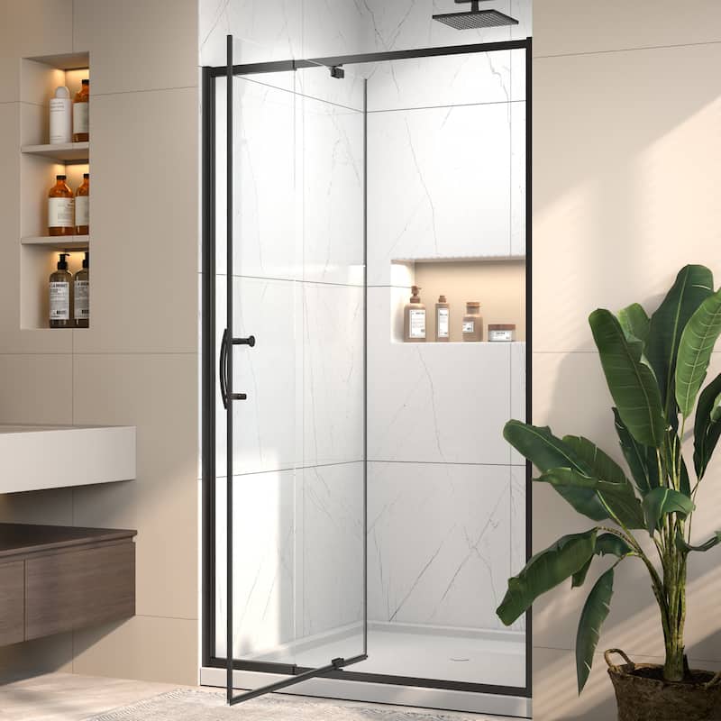 42"x71" Frameless Single Pivot Enclosure Glass Shower Door Black/Nickel with SGCC Tempered Glass