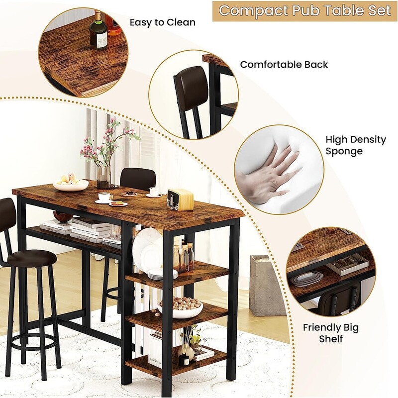 3 Piece Bar Dining Table Set Modern Counter Height Dining Pub Set