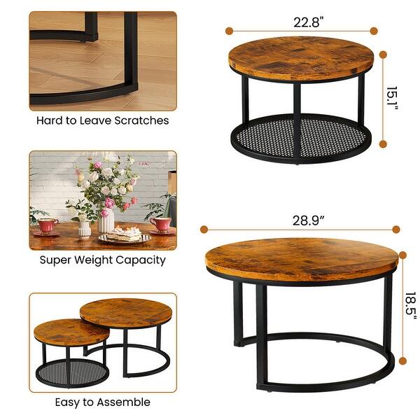 Stylish Round Coffee Table Set Nesting Coffee Tables with Metal Frame ...