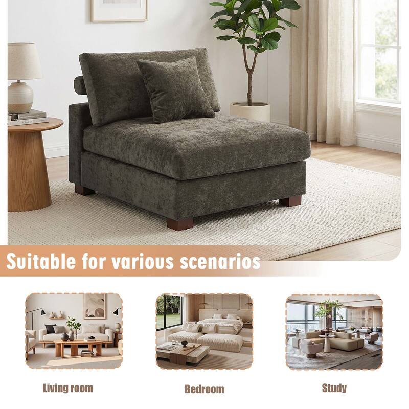 Chenille Upholstered Armless Accent Chair With Plush Cushion