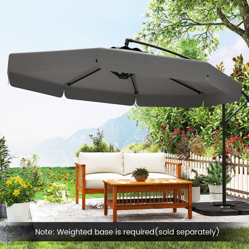 Gymax 10FT Offset Hanging Umbrella Patio Cantilever Umbrella w/ Easy
