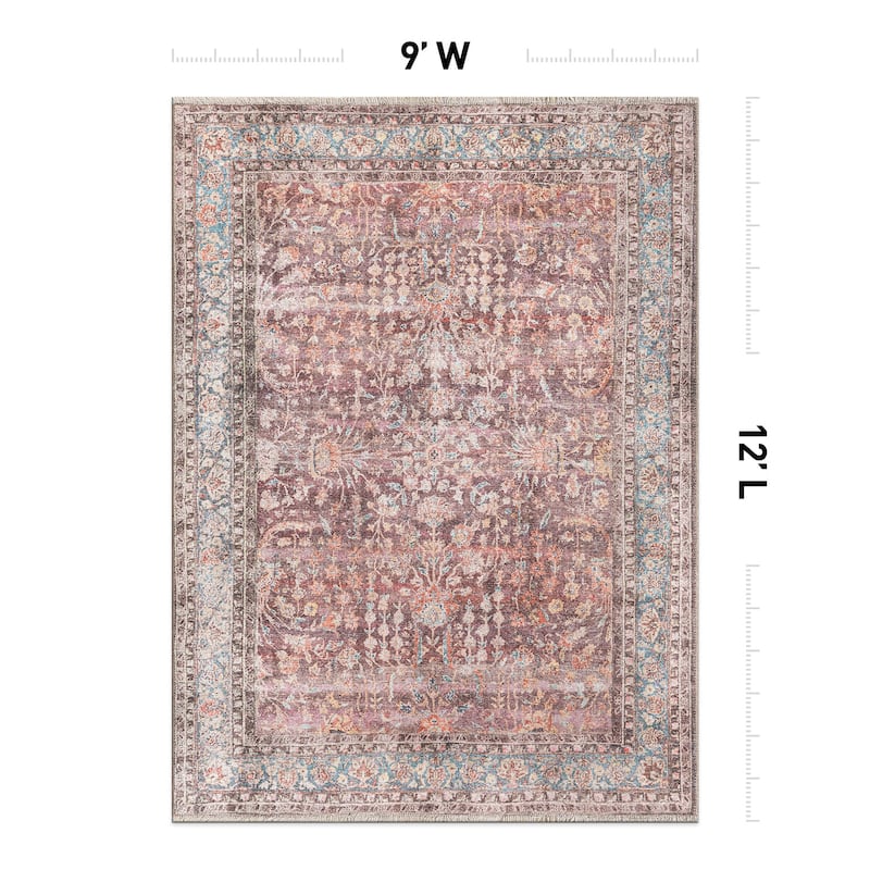 World Rug Gallery Vintage Distressed Bordered Washable Area Rug