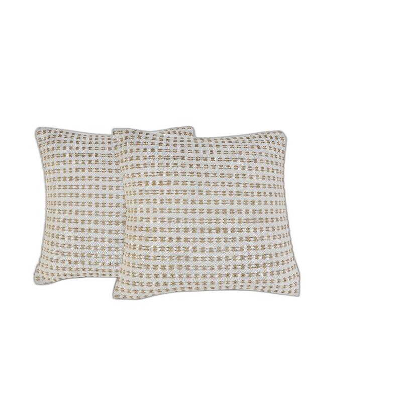 Set of Two 20" Ivory And Natural Striped Cotton And Jute Throw Pillows