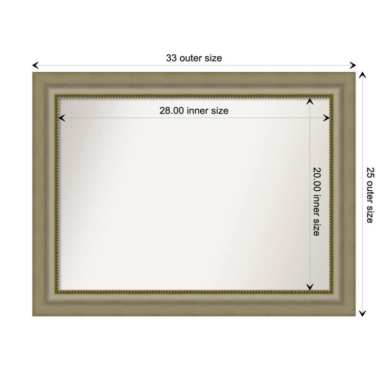 Vegas Silver Framed Non-Beveled Custom Wall Mirror, Bathroom Vanity Mirror - Outer Size: 32.75 x 24.75