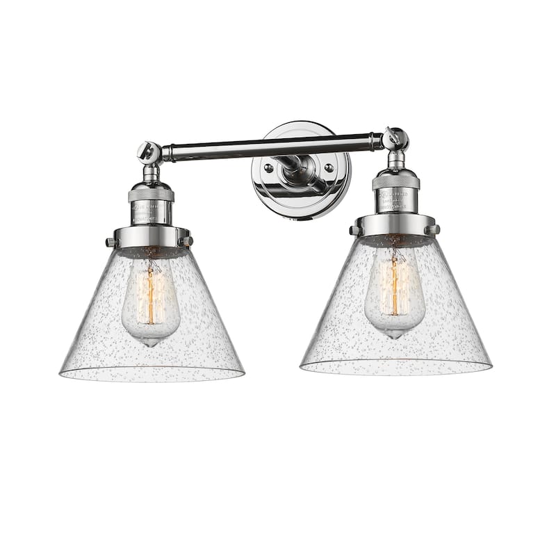 Innovations Lighting Large Cone 2 Light 18" Wide Bathroom Vanity Light - Polished Chrome / Seedy
