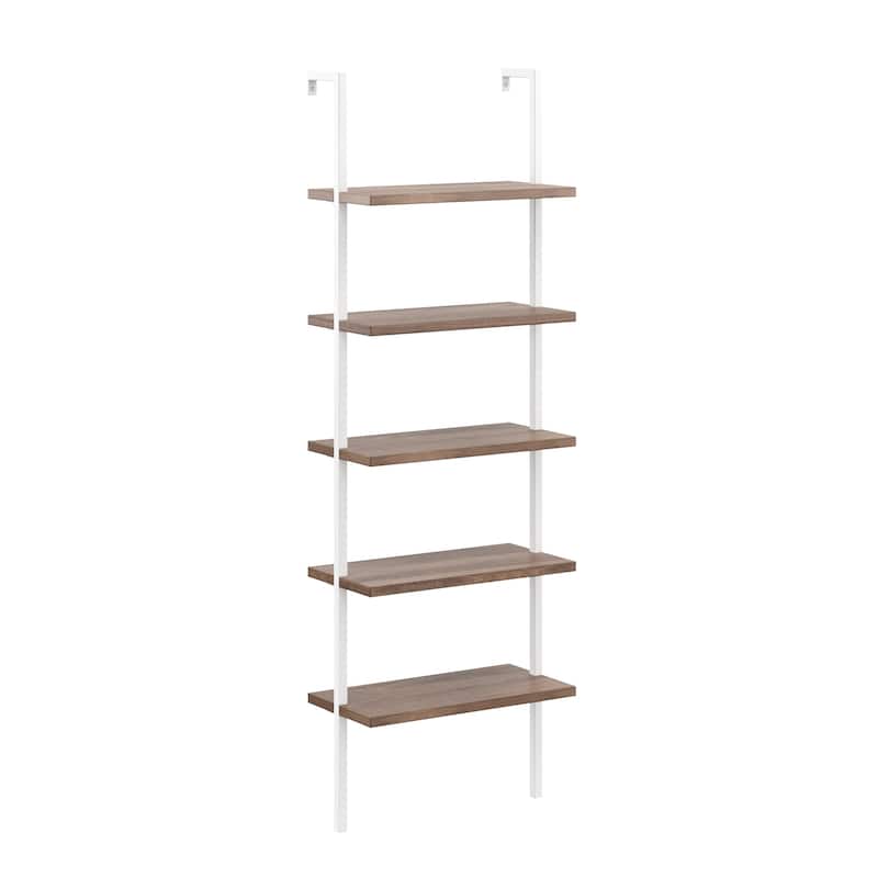 Nathan James Theo 5-Shelf Ladder Bookcase Wood with Metal Frame