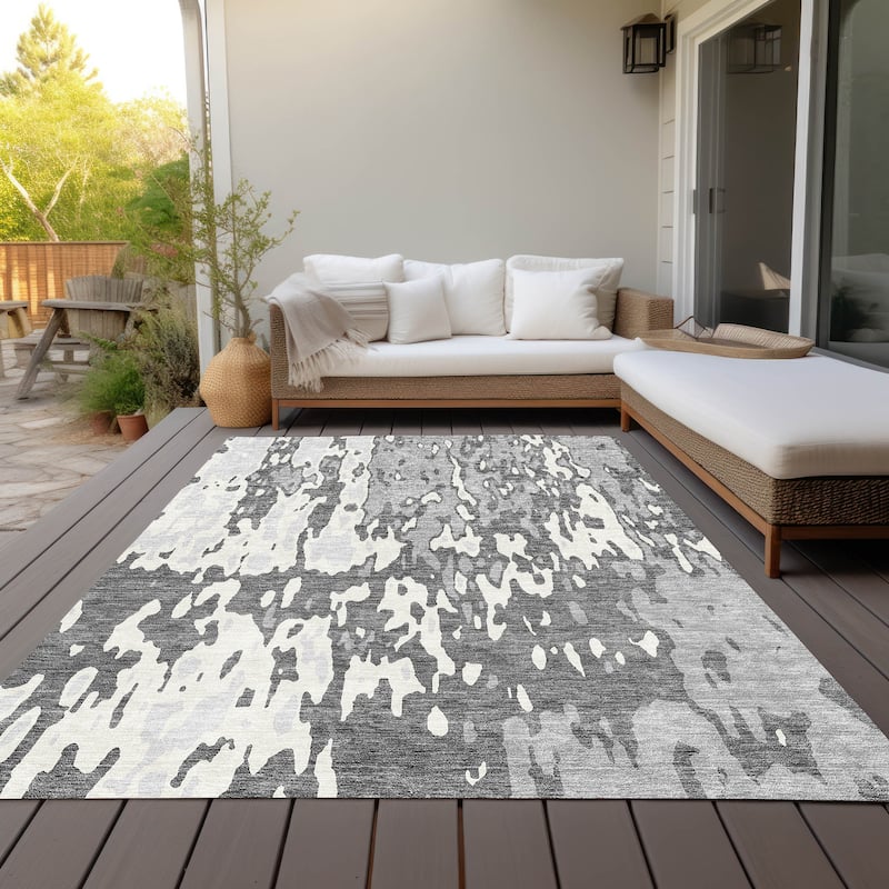 Machine Washable Indoor/ Outdoor Abstract Contemporary Chantille Rug - Gray - 10' x 14'