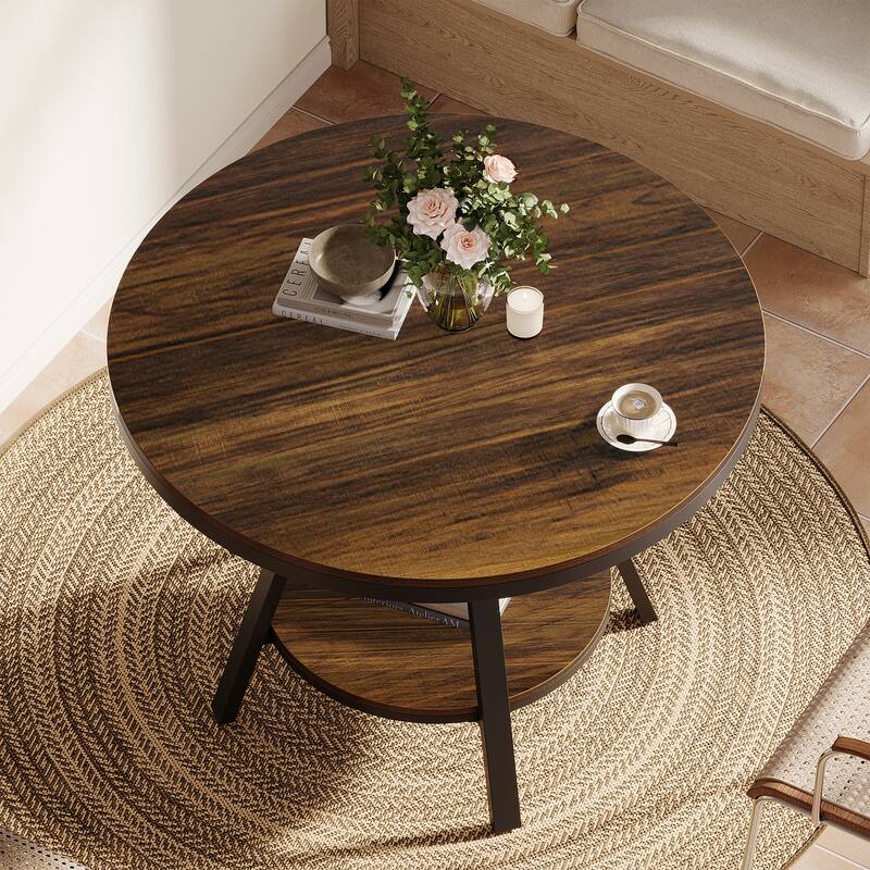 35'' Round Kitchen Dining Table for 2-4 People, Sturdy Metal Leg