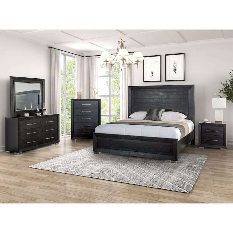 Furniture of America Alaric Modern Black Solid Wood 6-Piece Bedroom Set - King