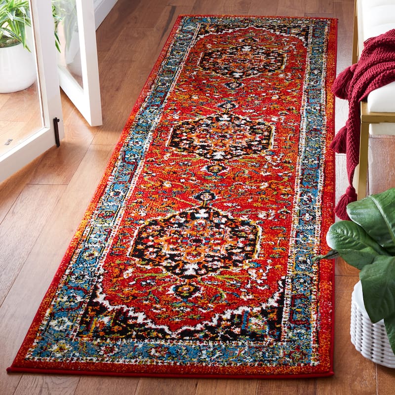 SAFAVIEH Vintage Hamadan Loretta Rug - 2'3" x 8' Runner - Red/Blue
