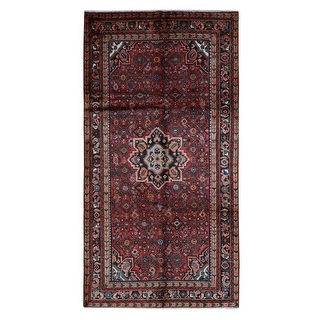 Shahbanu Rugs Red Vintage Persian Hamadan Flower Medallion with Fish ...
