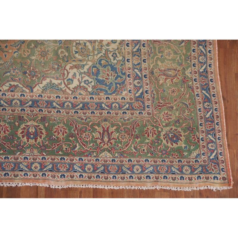 Hand Knotted Oriental 100% Wool Carpet Traditional Floral Oranges & Rust Mashad Area Rug - 13' 4'' X 9' 9''