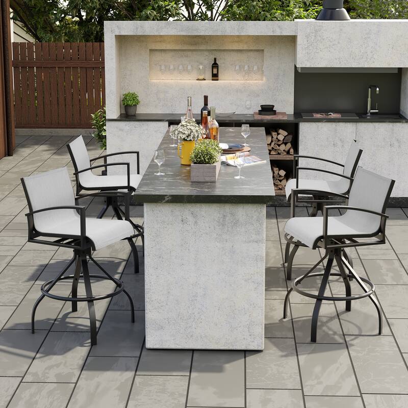Outdoor Swivel Bar Stools Sunbrella Textilene Aluminum Patio Bar Chairs - Augustine Oyster, 4PCS