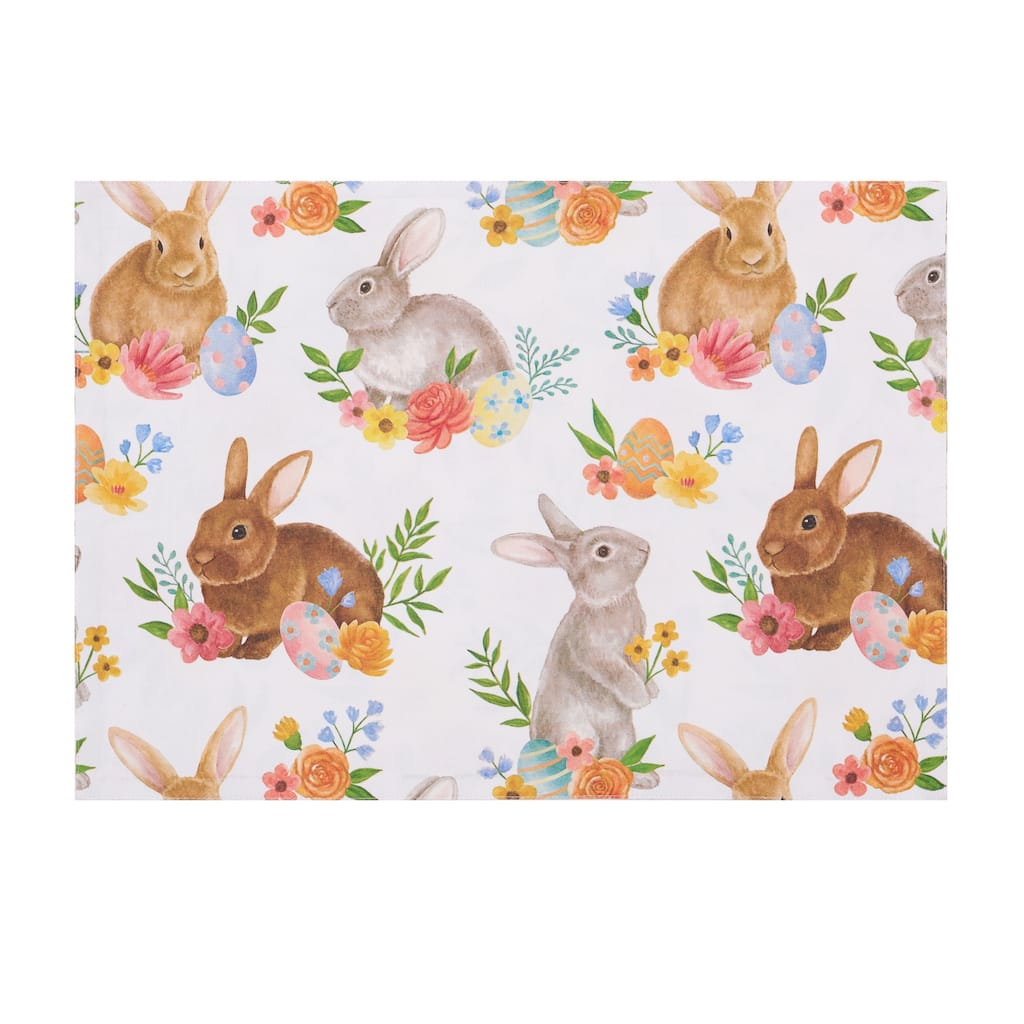 Spring Flora Easter Bunny Rabbit Cotton Rectangle Placemats Set of 6, 14" x 20"