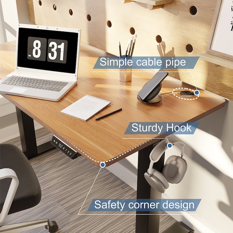 Futzca Height Adjustable Electric Standing Desk Sit Stand Computer Stand up Desk with Splice Board(Black)