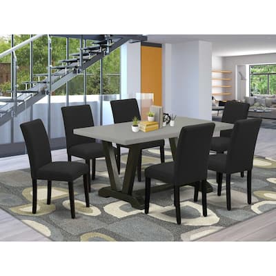 Modern 7 Piece Dining Set - Rectangular Table with 6 Upholstered Chairs - Black Finish