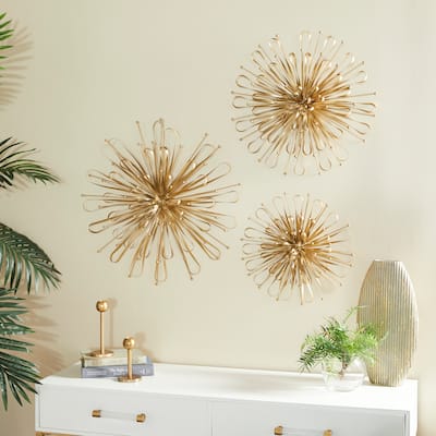 Benzara Gorgeous Orb Gold Metal Wall Decors (Pack of 3)