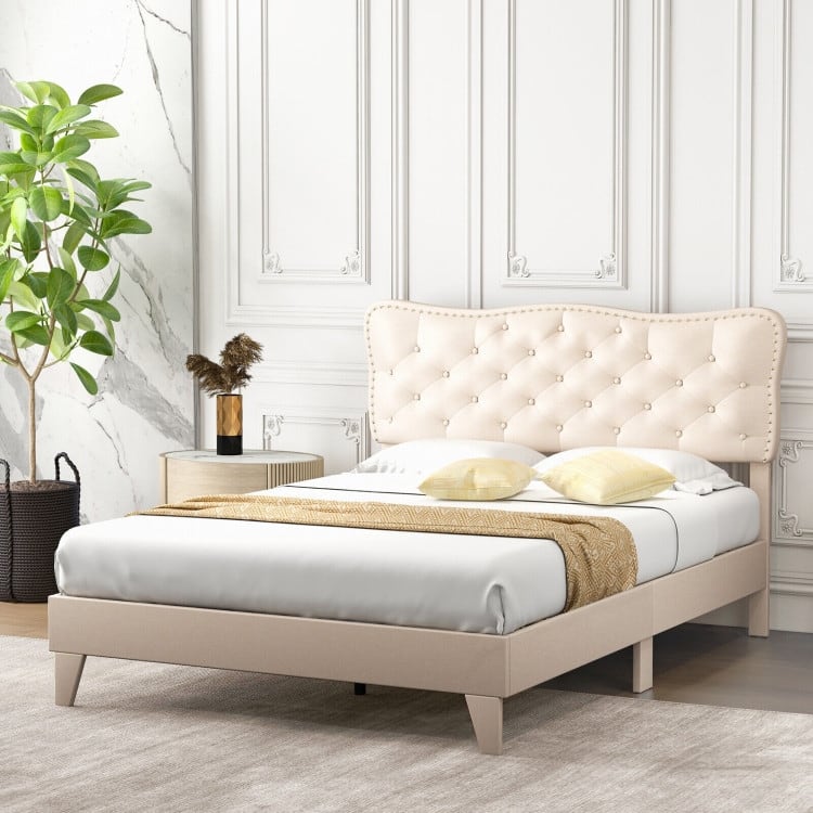 Bed Frame with Nail Headboard and Wooden Slats