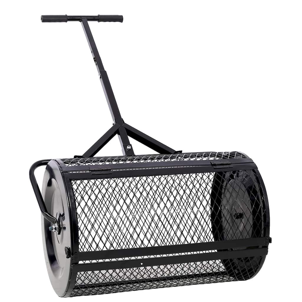 24" Heavy Duty Peat Moss Spreader, Metal Mesh T-Handle for Lawn