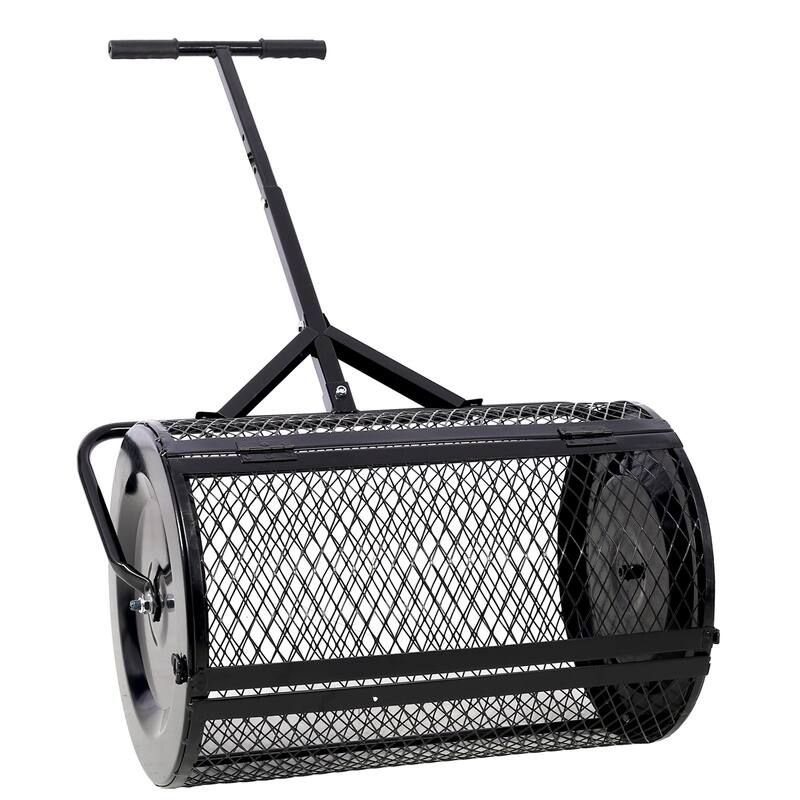 24" Heavy Duty Peat Moss Spreader, Metal Mesh with T-Handle for Lawn - Black