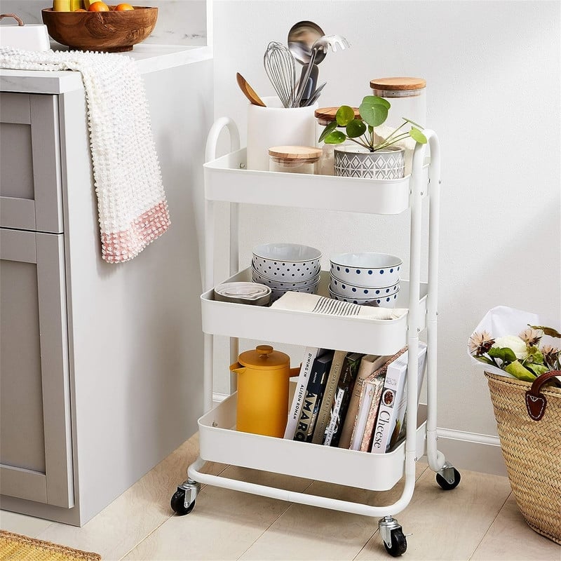 3 Tier Rolling Utility or Kitchen Cart white - 13.35"D x 17"W x 31"H - White