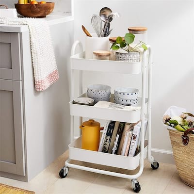 3 Tier Rolling Utility or Kitchen Cart white - 13.35"D x 17"W x 31"H