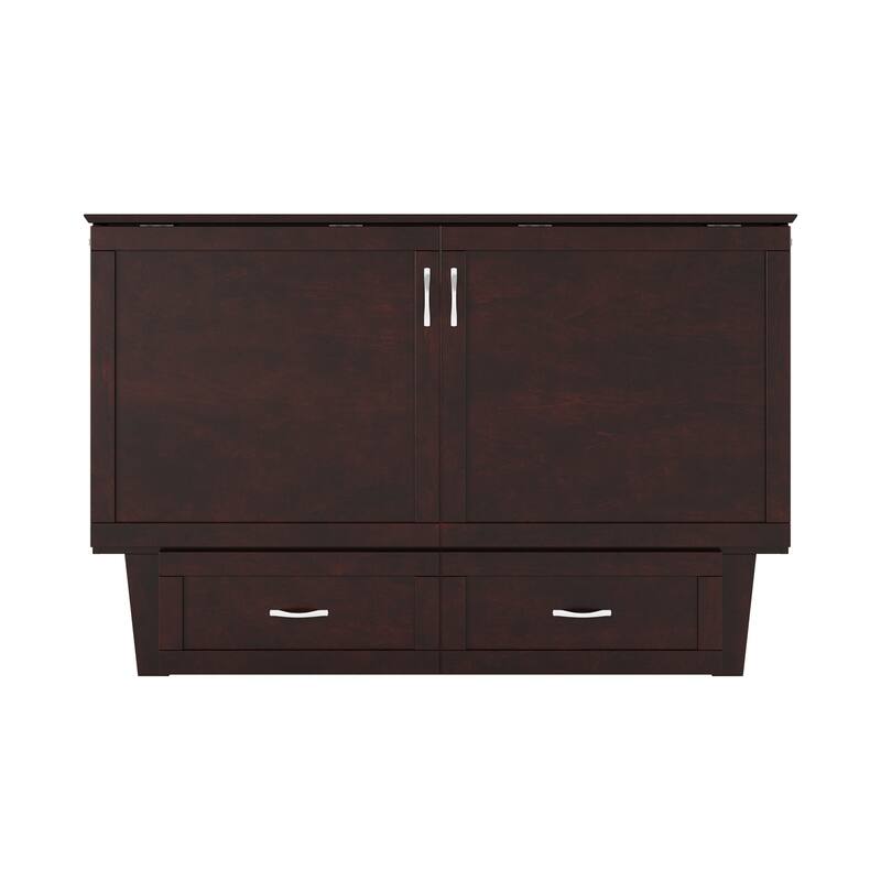 Murphy Bed Chest with Mattress & Charger - Space Saving Furniture, Espresso Finish, Queen Size