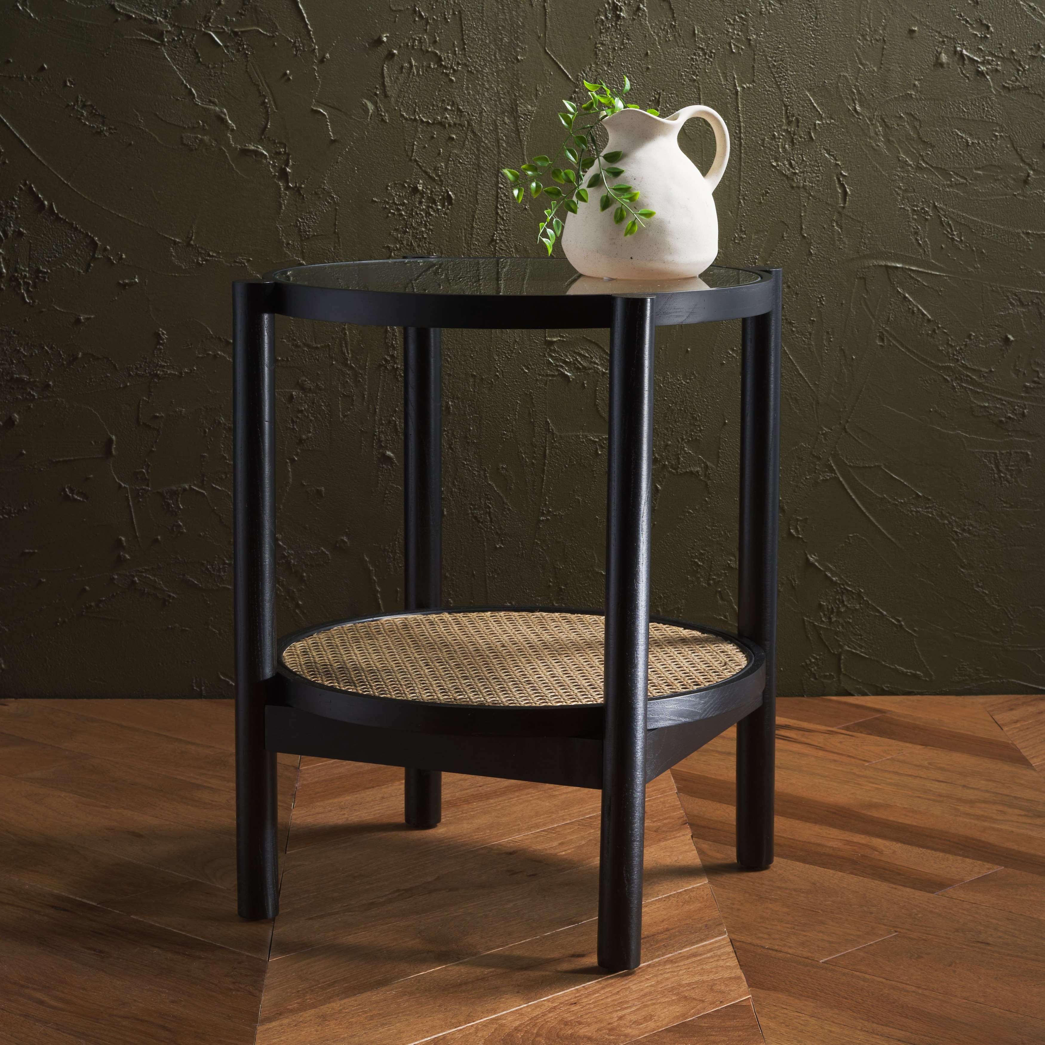 SAFAVIEH Couture Alberdine Rattan/Glass Accent Table - 23 In. W x 23 In. D x 24 In. H - 23"W x 23"D x 24"H