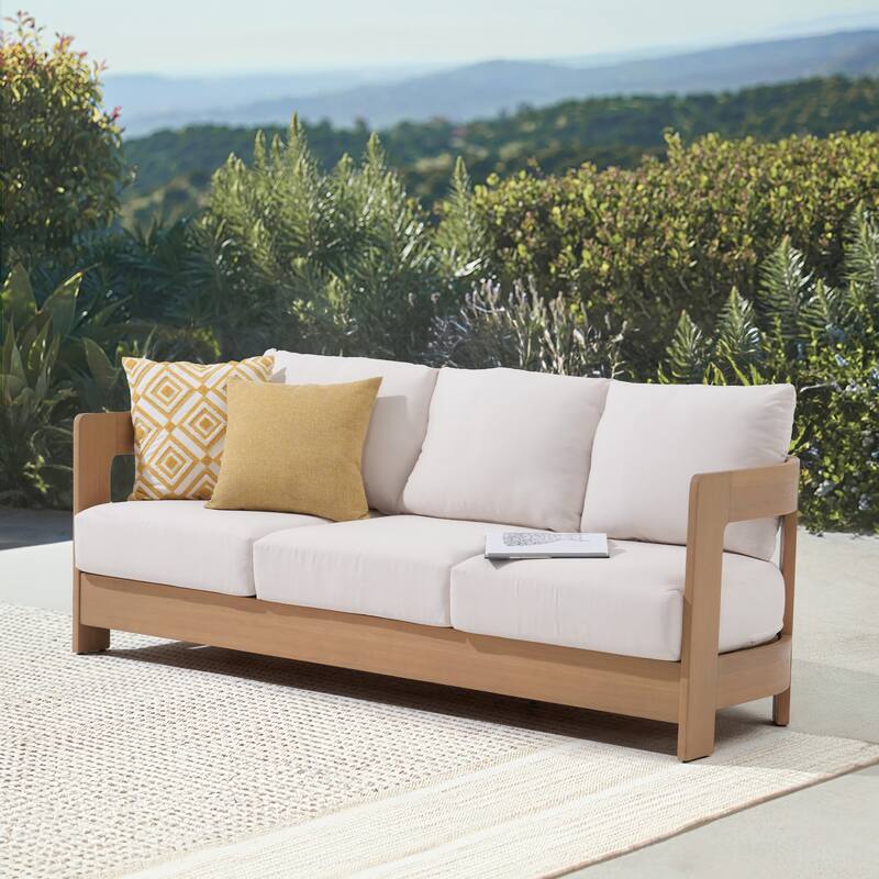 Outdoor 3-Seat Outdoor Sofa Solid Wood Eucalyptus - White