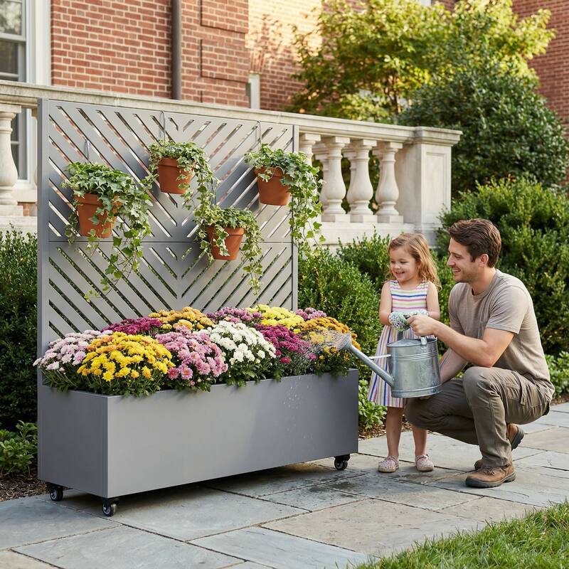 Raised Garden Bed Planter with Trellis Movable Planter Box with Lockable Wheels