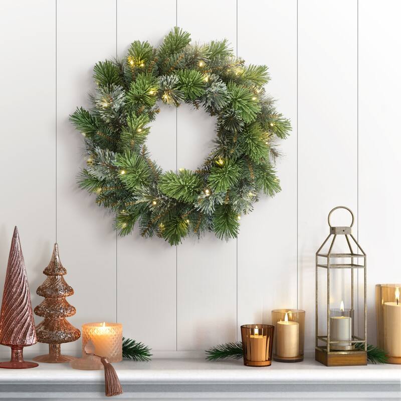Pre-Lit Oklahoma Pine Artificial Christmas Wreath - 24" - Warm White LED Lights