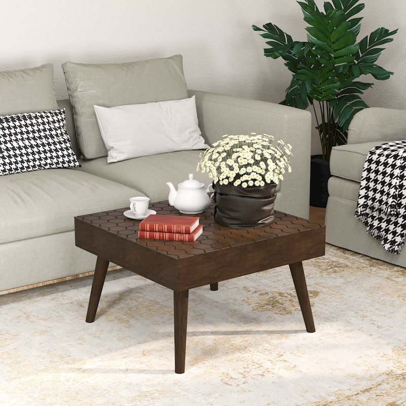 COSIEST Rustic Brown Solid Wood Coffee Table for Living Room
