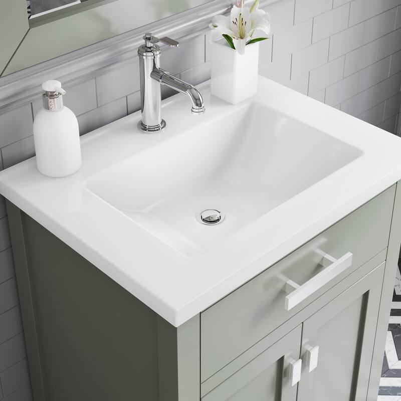 Myra 24 In Ceramic Sink Top Vanity in Glacial Green with Single Faucet