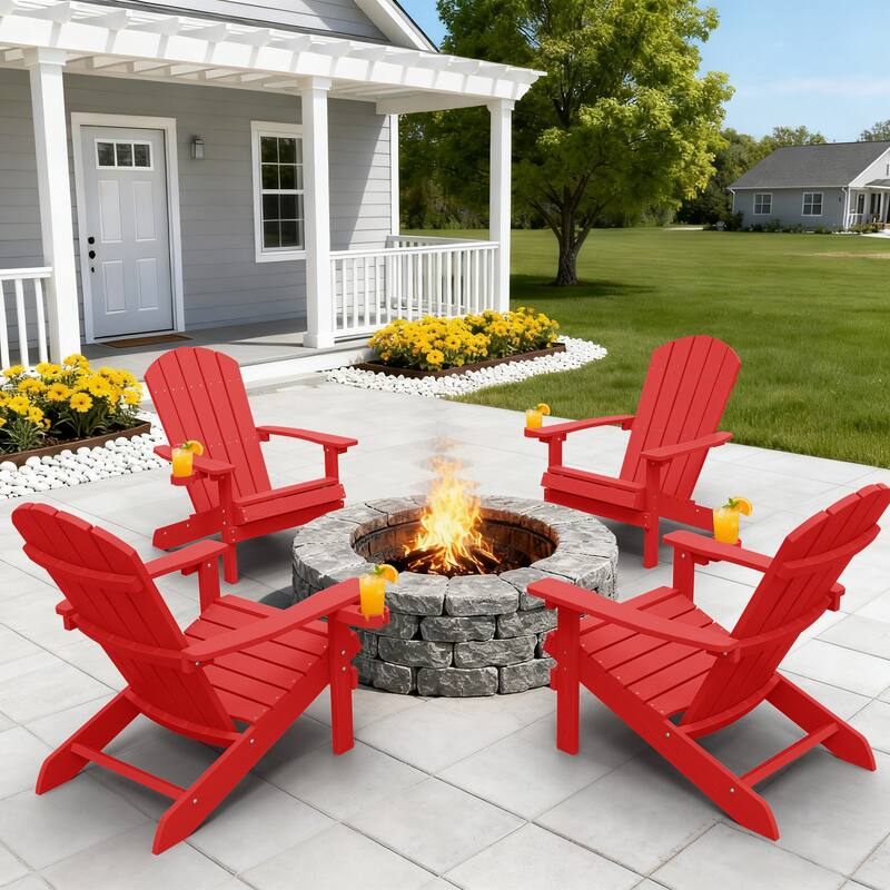 WINSOON All Weather HIPS Outdoor Plastic Adirondack Chairs Set of 4 - Red