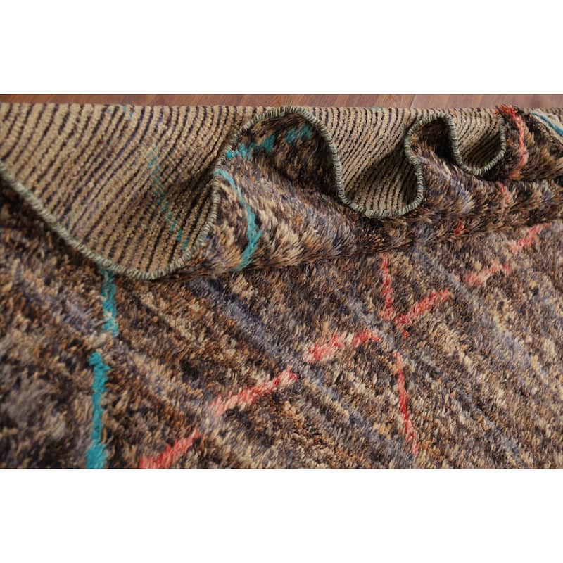 Brown Plush Moroccan Oriental Area Rug Hand-Knotted Wool Carpet - 6'1" x 10'0"