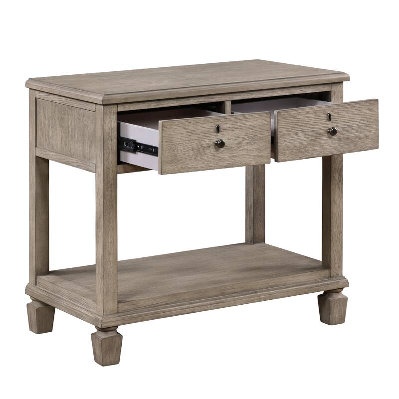 Cely Nightstand, 2 Drawers with Lower Open Shelf, Gray Oak Veneer